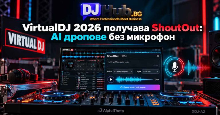VirtualDJ 2026 получава ShoutOut: AI дропове без микрофон